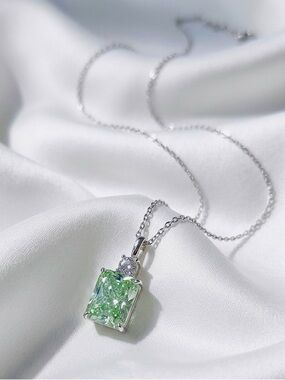 Gold Plated Silver Green Emerald-Cut Pendant Necklace